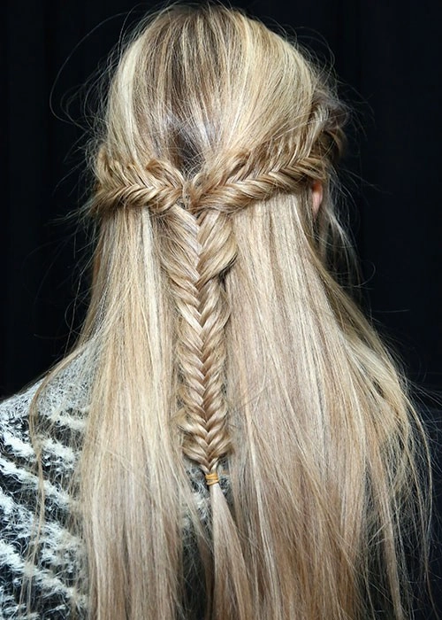 Prom hairstyle with a delicate fishtail braid