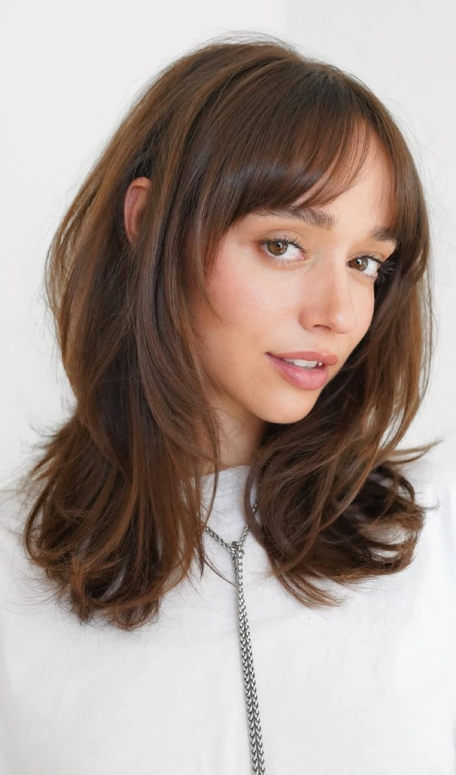 Prom Hairstyles with Bangs and Curtain Fringe Inspiration Image 15 Prom hairstyle featuring elegant curls with bangs and a curtain fringe