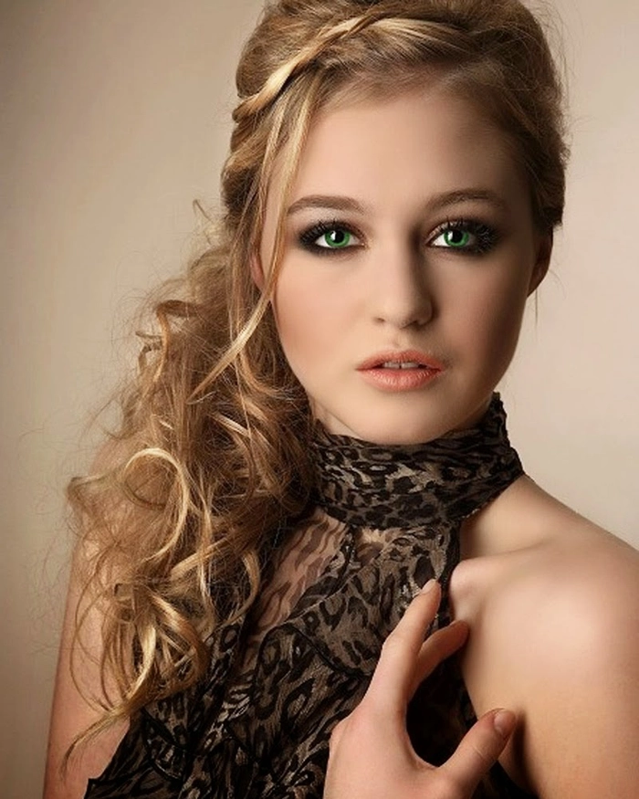 Stunning prom look featuring thick hair styled in cascading curls Elegant prom hairstyle for long thick heavy hair with voluminous curls
