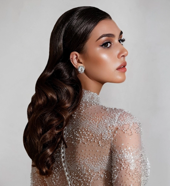 prom hairstyles for high neck formal gowns image
