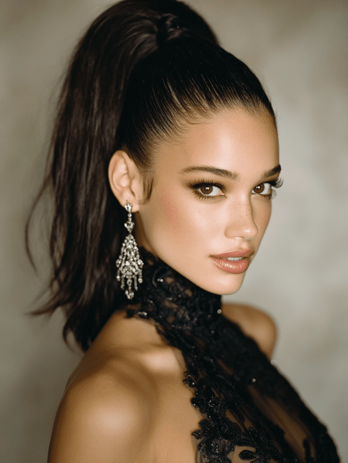 prom hairstyles for high neck formal gowns image