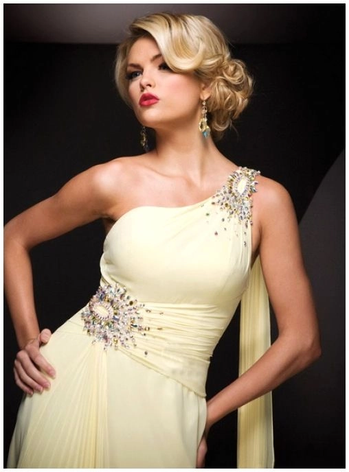 prom hairstyles for one shoulder gowns image