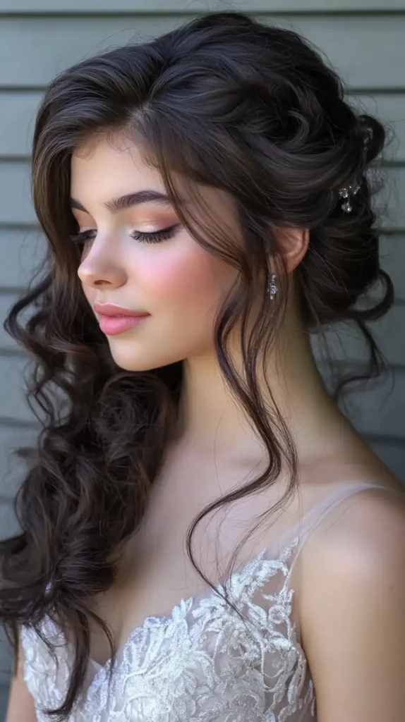 prom hairstyles for sequin embellished dresses image