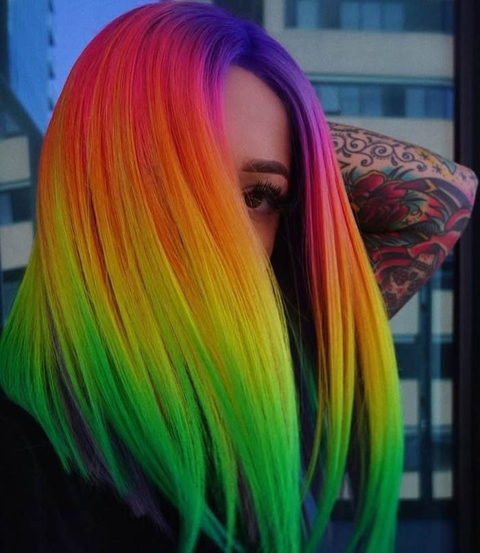 prom hairstyles for vivid rainbow color treated hair image