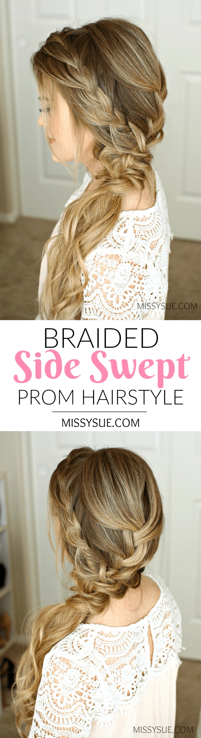 Elegant and timeless side swept look perfect for prom night glamour Romantic loose side swept prom hairstyle with soft curls and delicate volume