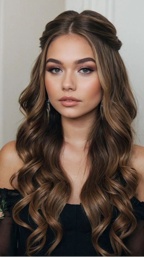 Top trendy prom hairstyles for high school seniors to shine at their big night Elegant senior prom hairstyles for high school graduates with soft curls and accessories