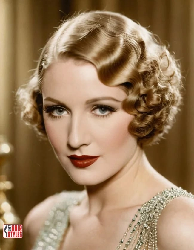 Elegant vintage 1920s flapper prom hairstyle featuring finger waves and a feather accessory