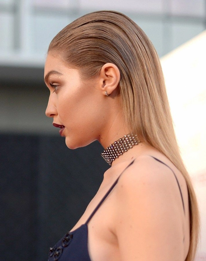 Elegant Wet Look Slicked Back Hairstyles for Prom Night