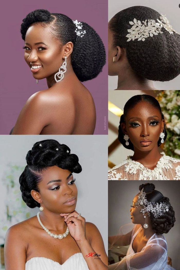 Elegant African bridal hair braided styles featuring intricate patterns and beads