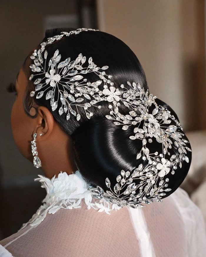 Elegant African bridal hair braided styles featuring intricate patterns and accessories