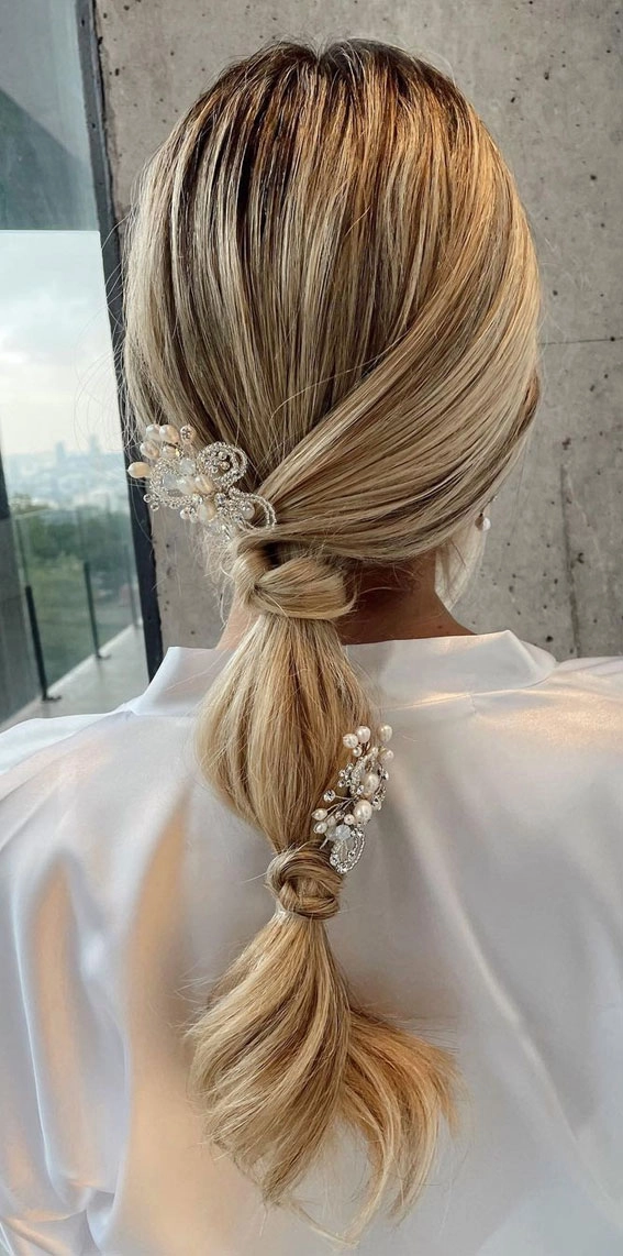 Elegant bridal hair bubble ponytail styled for a wedding day