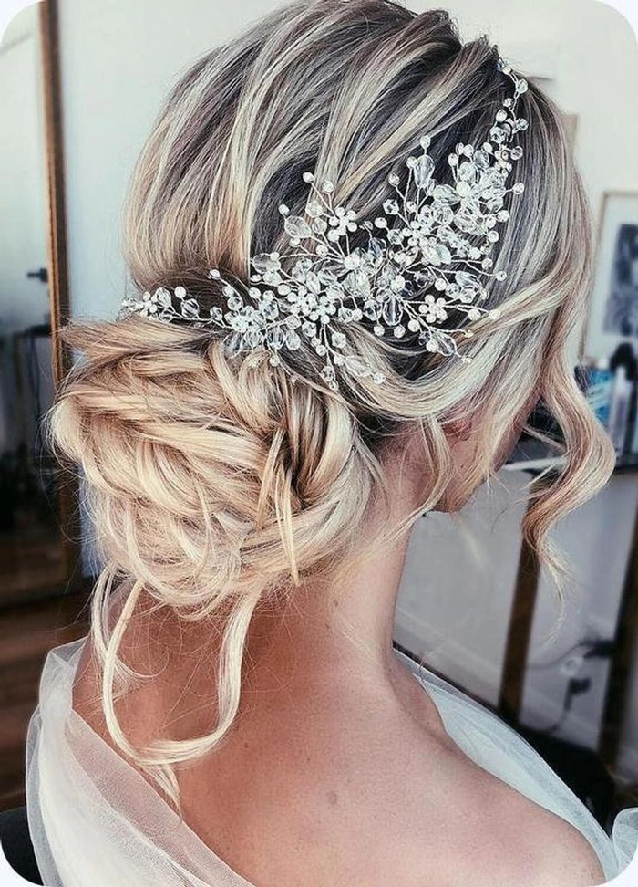 Elegant bridal hair with decorative hairpieces styled for a wedding