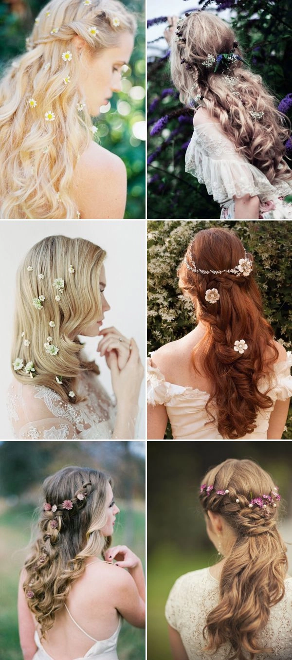 Stunning wedding hairstyle featuring fresh floral accents in bridal hair number 10 Elegant bridal hair with fresh flowers woven into curls for a romantic wedding look