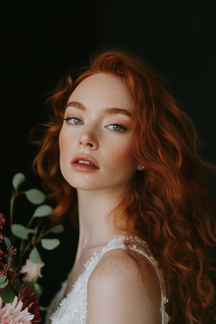 Elegant bridal hair styled for redheads with soft curls