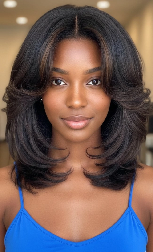 Elegant bridal hairstyle featuring curtain bangs with soft curls