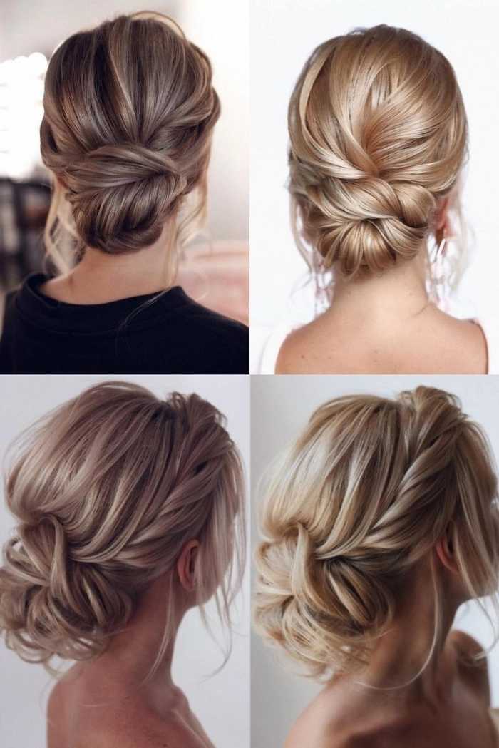 Elegant wedding hairstyle with a low bun and delicate strands framing the face, perfect for brides Bridal low bun hairstyle featuring soft face framing pieces for a romantic look
