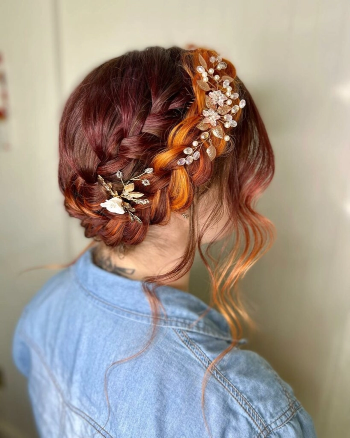 Elegant wedding hairstyle featuring bridal milkmaid braids for a romantic look Bridal milkmaid braids styled on a bride with soft curls and floral accessories