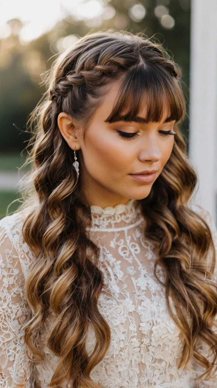 Chic Wedding Hairstyles Featuring Beautiful Bangs Ideas