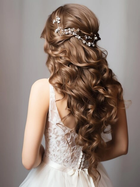Stunning side swept curls hairstyle perfect for weddings and special occasions Bride with elegant wedding hair side swept curls and delicate floral accents