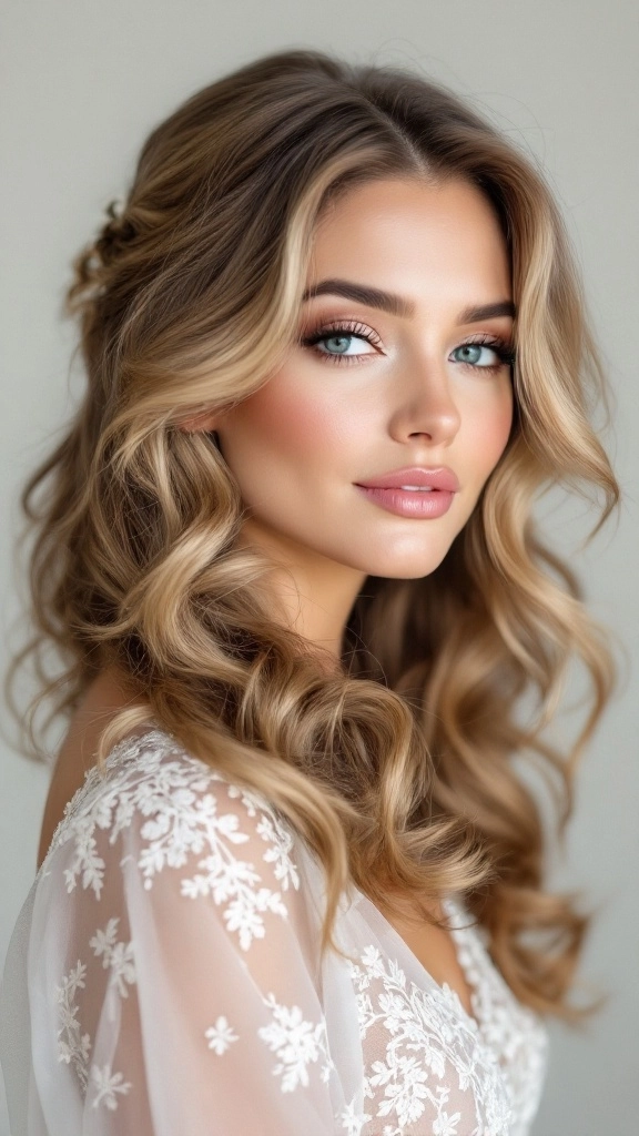 Beautiful wedding hairstyles featuring side swept curls for a special day Bride with elegant wedding hair side swept curls styled for a romantic look