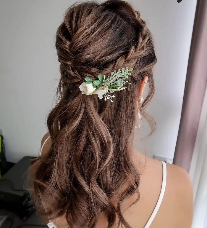 Bride showcasing modern wedding hair color trends with soft balayage highlights