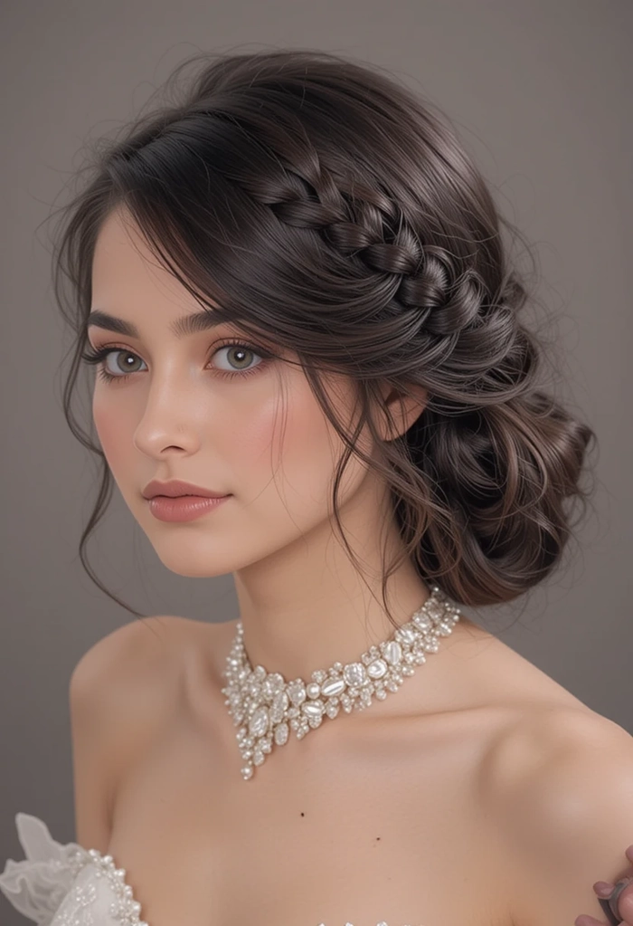 Wedding Hairstyles collection image number 15 showcasing a bridal braided crown look Bride with an elegant wedding hair braided crown hairstyle adorned with small flowers