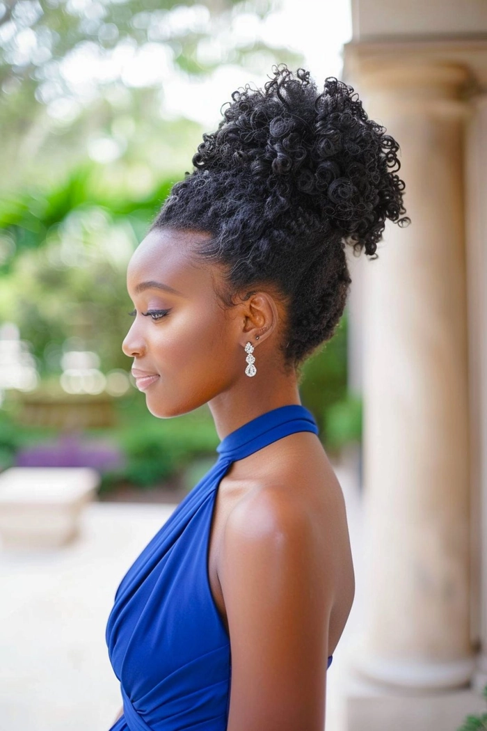 Bridesmaid with beautifully styled curly hair in an elegant updo