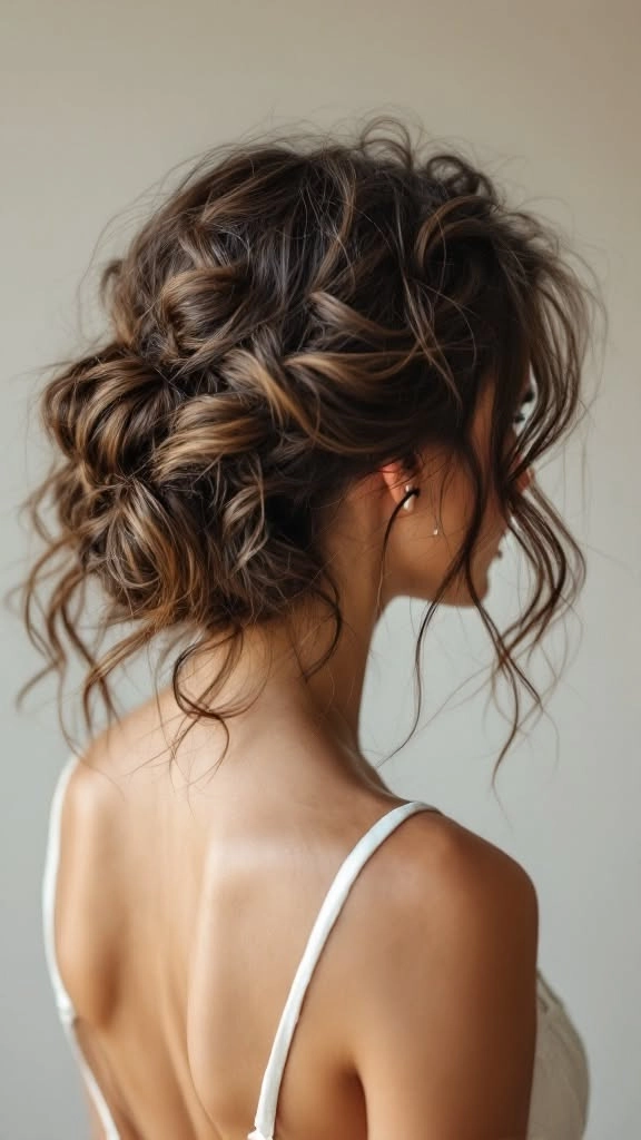Bridesmaid with beautifully styled curly hair in an elegant updo
