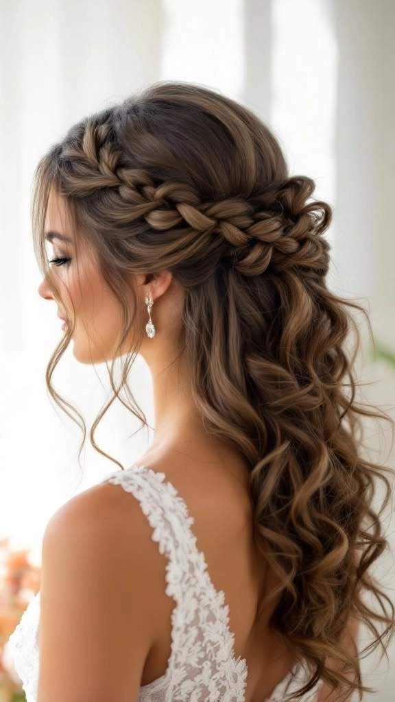 Stylish half up half down hairstyle perfect for bridesmaids at weddings Bridesmaid wearing an elegant half up half down hairstyle with soft curls
