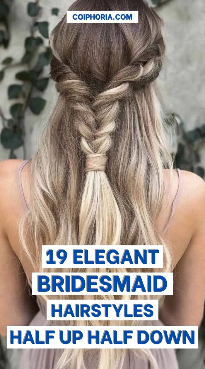Beautiful bridesmaid half up half down styles perfect for weddings and special occasions Bridesmaid with elegant half up half down hairstyle featuring soft waves