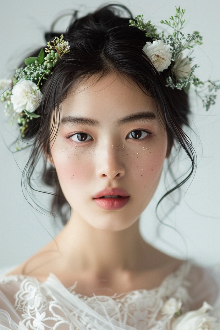 Elegant bridal hair styled specifically for Asian hair texture at wedding ceremony
