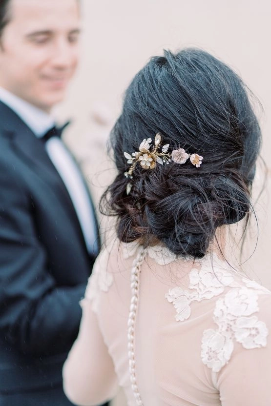 Chic and romantic wedding hairstyle ideas for intimate elopement ceremonies Elegant elopement bridal hair styles featuring soft curls and delicate floral accessories
