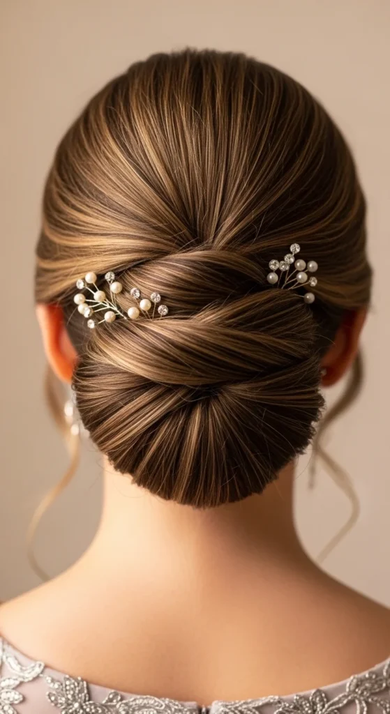 Chic elopement bridal hair styles for a romantic wedding day look Elegant elopement bridal hair style featuring soft waves and floral accents