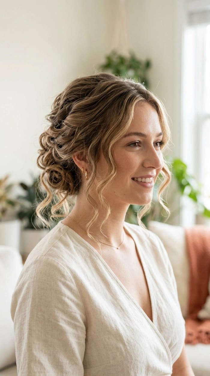 Romantic and simple wedding hairstyles perfect for intimate ceremonies Elegant elopement bridal hair styles featuring soft waves and floral accents