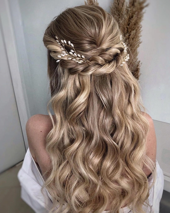 Elegant bridal hair styled with delicate hairpieces for a wedding day