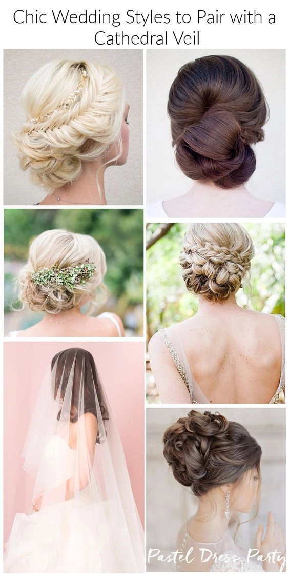Classic wedding hairstyle with a cathedral-length veil highlighting timeless bridal beauty Elegant bridal hairstyle showcasing intricate curls with a cathedral veil flowing gracefully