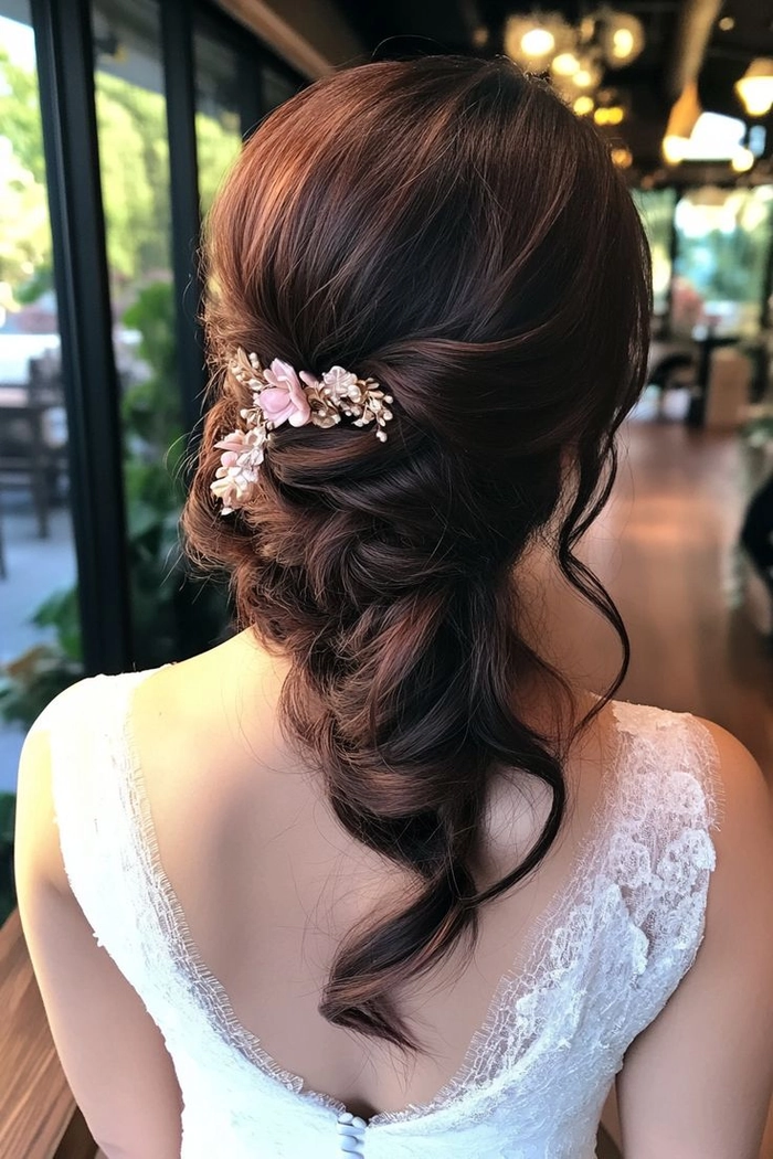 Elegant bridal hairstyle showcasing traditional updo for Asian hair texture