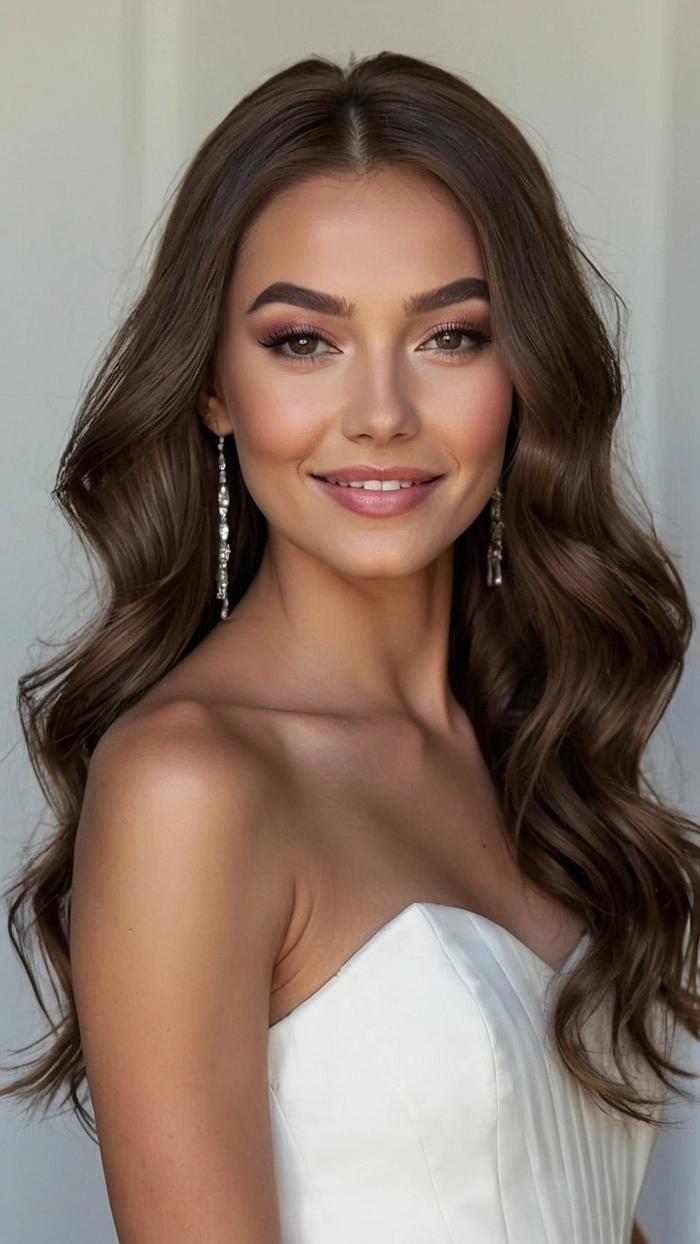 Bridal hairstyle featuring soft classic Hollywood waves for wedding day glamour Elegant bride with classic Hollywood waves hairstyle for a timeless wedding look