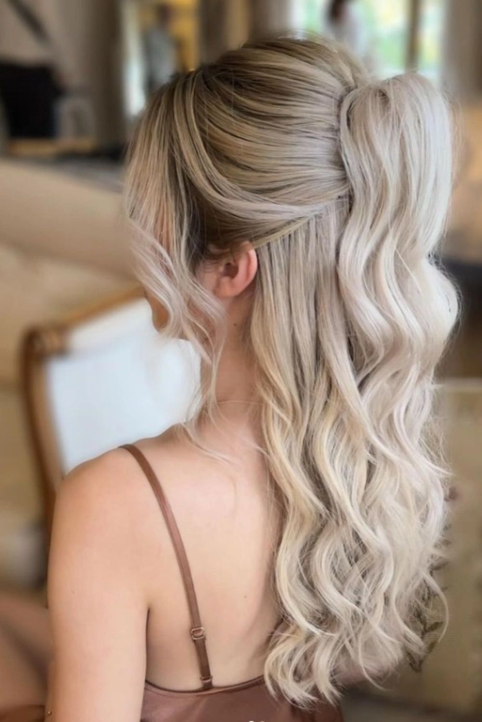 Elegant bridesmaid hairstyles for long hair with soft curls and braids