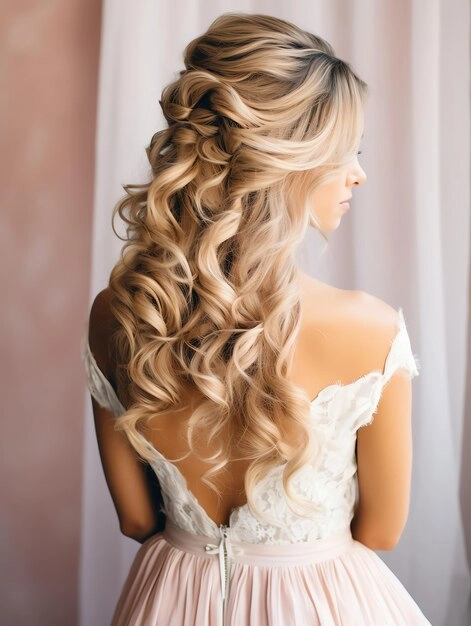Stunning bridal hairstyle featuring side swept curls for weddings Elegant wedding hair with side swept curls for a bride