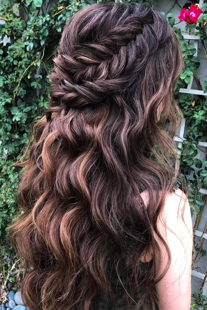 Wedding Hairstyles - Brunette Dimension Highlighted Style 12 Elegant wedding hairstyle showcasing brunette dimension with soft waves