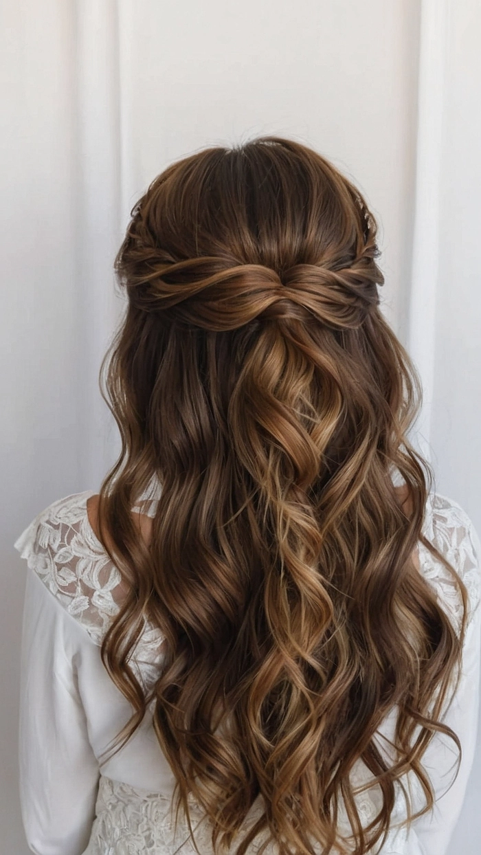 Elegant bridesmaid hairstyle showcasing beautiful curly hair styled with delicate accessories