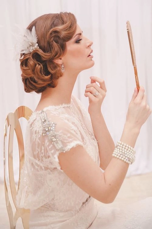 Elegant s disco era bridal hair with voluminous curls and sparkling accessories