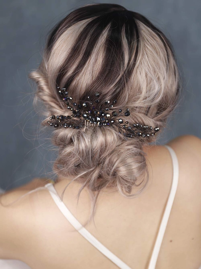 Stunning gothic bridal hairstyle for a dramatic wedding look Elegant gothic wedding bridal hair with intricate black lace accessories