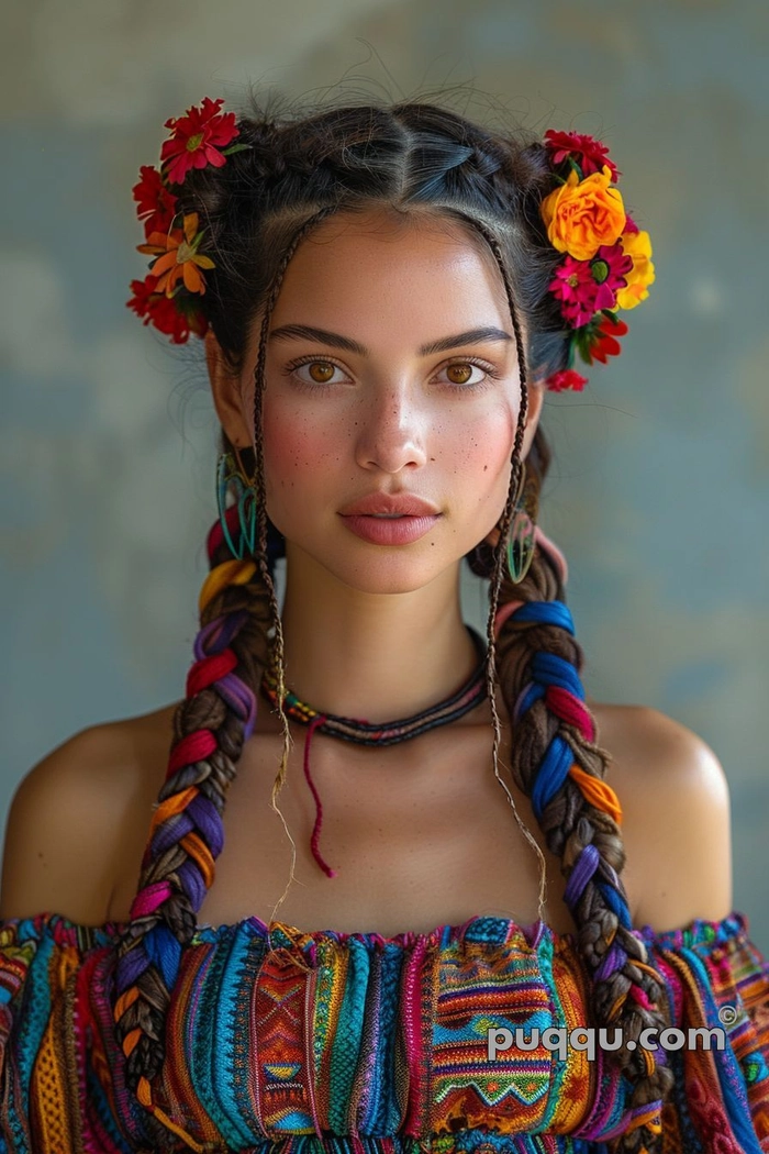 Elegant Mexican bridal braided hair styled with traditional accessories for a wedding