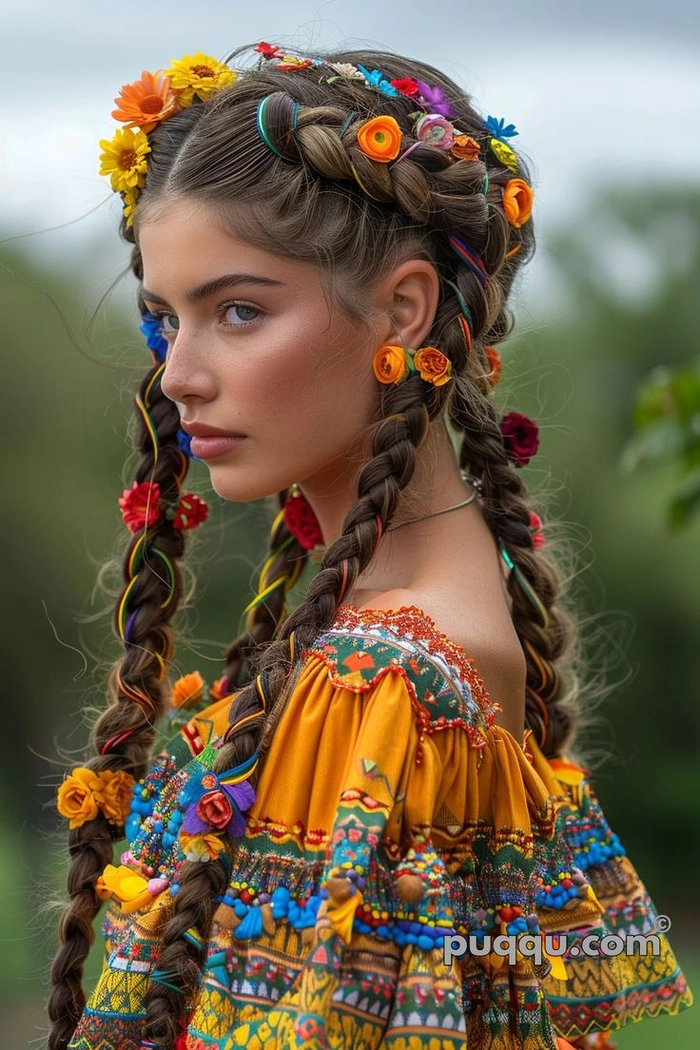 Elegant Mexican bridal braided hair styled with intricate detail for a wedding day