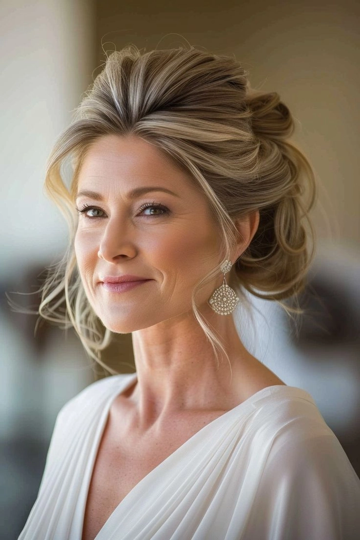Chic and contemporary wedding look for the mother of the groom hairstyle 14 Elegant mother of the groom modern hairstyle featuring soft waves and a side part