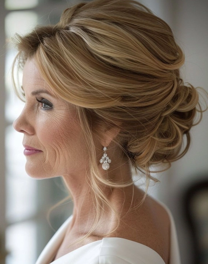 Chic and contemporary wedding hairstyle for the mother of the groom in image 7 Elegant mother of the groom modern hairstyle with soft waves and volume