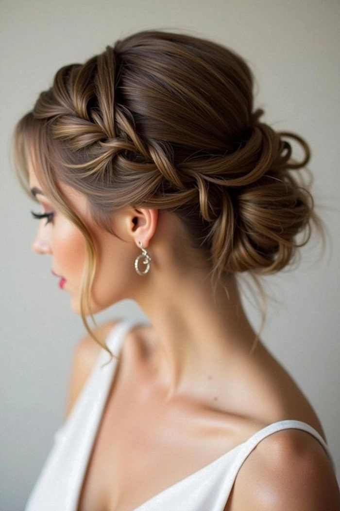 Chic and stylish short hair bridesmaid updo perfect for weddings Elegant short hair bridesmaid updo with delicate floral accessories