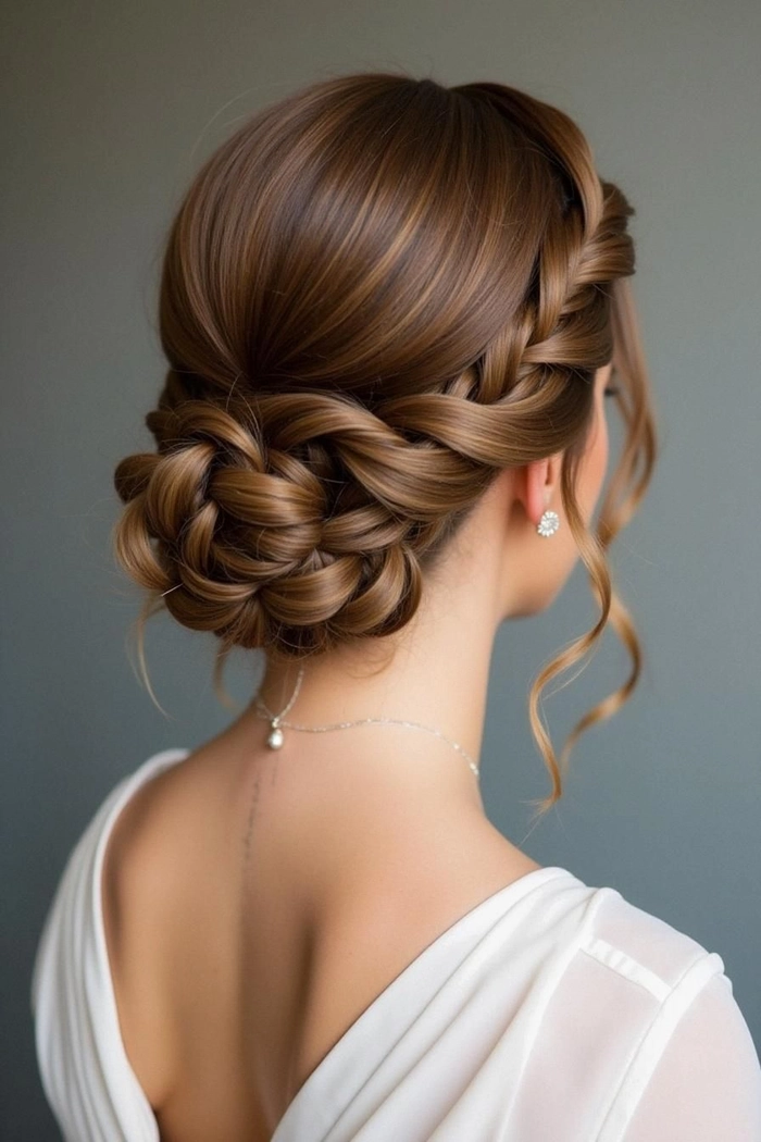Beautiful short hair bridesmaid updo perfect for wedding celebrations Elegant short hair bridesmaid updo with soft curls and floral accessories